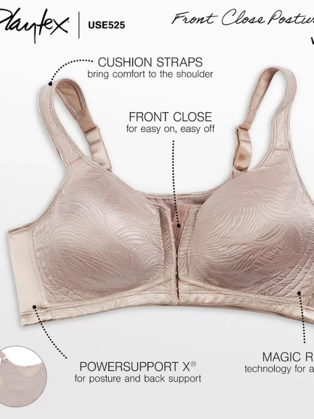 Playtex 18 Hour Front Close Wireless Bra with Back Support Light Beige